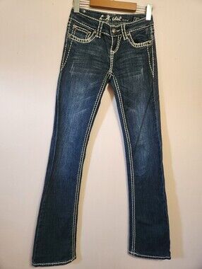Y2K L.A. Idol USA Thick Contrast Stitch Flap Pocket Low Rise McBling Jeans 0